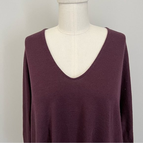 Aritzia Wilfred Free Aneta V-Neck Top Maroon Burgundy Loose Boxy Fit - Picture 5 of 15